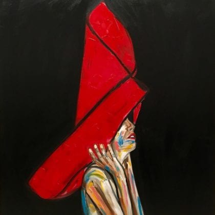 אישה עם כובע אדום
